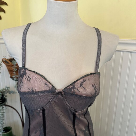 Rinascimento Made In Italy Lace & Sheer Slip Dress M Gray With Black Floral Acce - Picture 11 of 12